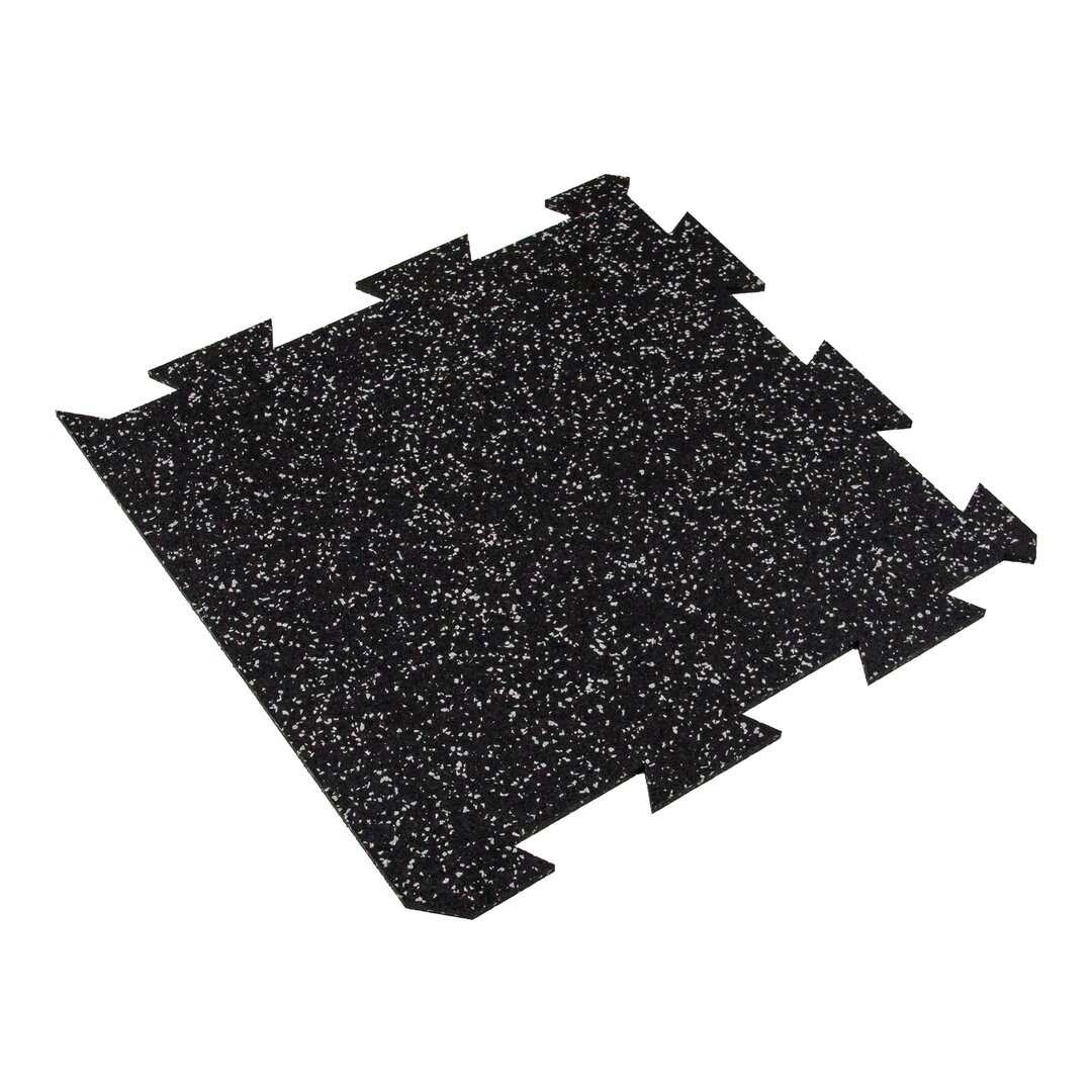 Černo-šedá gumová puzzle modulová dlaždice (okraj) FLOMA SF1050 FitFlo - délka 50 cm, šířka 50 cm, výška 0,8 cm
