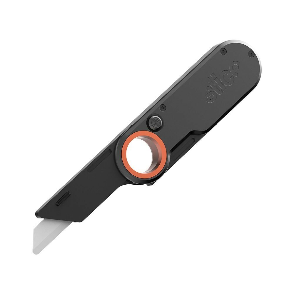 Čierno-oranžový plastový skladací univerzálny nôž SLICE - dĺžka 11 cm, šírka 3,3 cm a výška 2,1 cm