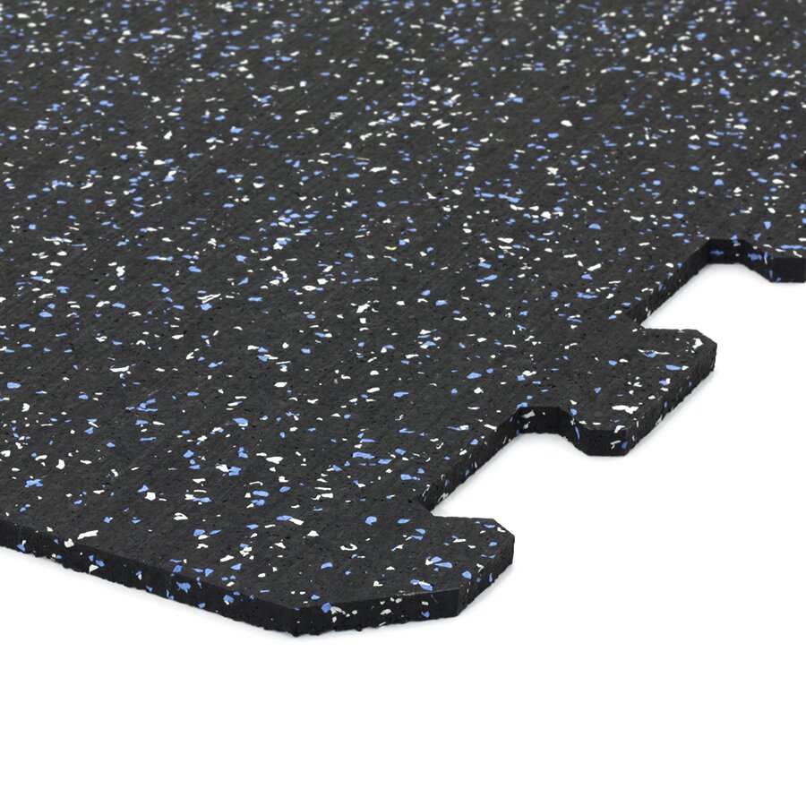 Čierno-bielo-modrá gumová modulová puzzle dlažba (okraj) FLOMA FitFlo SF1050 - dĺžka 47,8 cm, šírka 47,8 cm a výška 0,8 cm