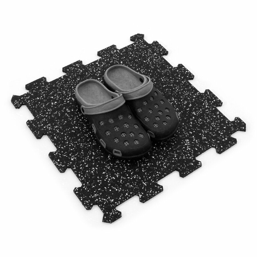 Černo-bílá gumová modulová puzzle dlažba (střed) FLOMA FitFlo SF1050 - délka 47,8 cm, šířka 47,8 cm, výška 0,8 cm