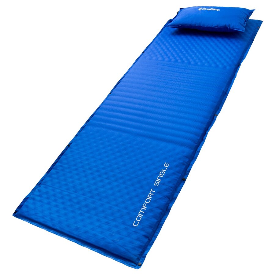 Modrá samonafukovacia karimatka KING CAMP Comfort Single - dĺžka 198 cm, šírka 63 cm, hrúbka 4 cm