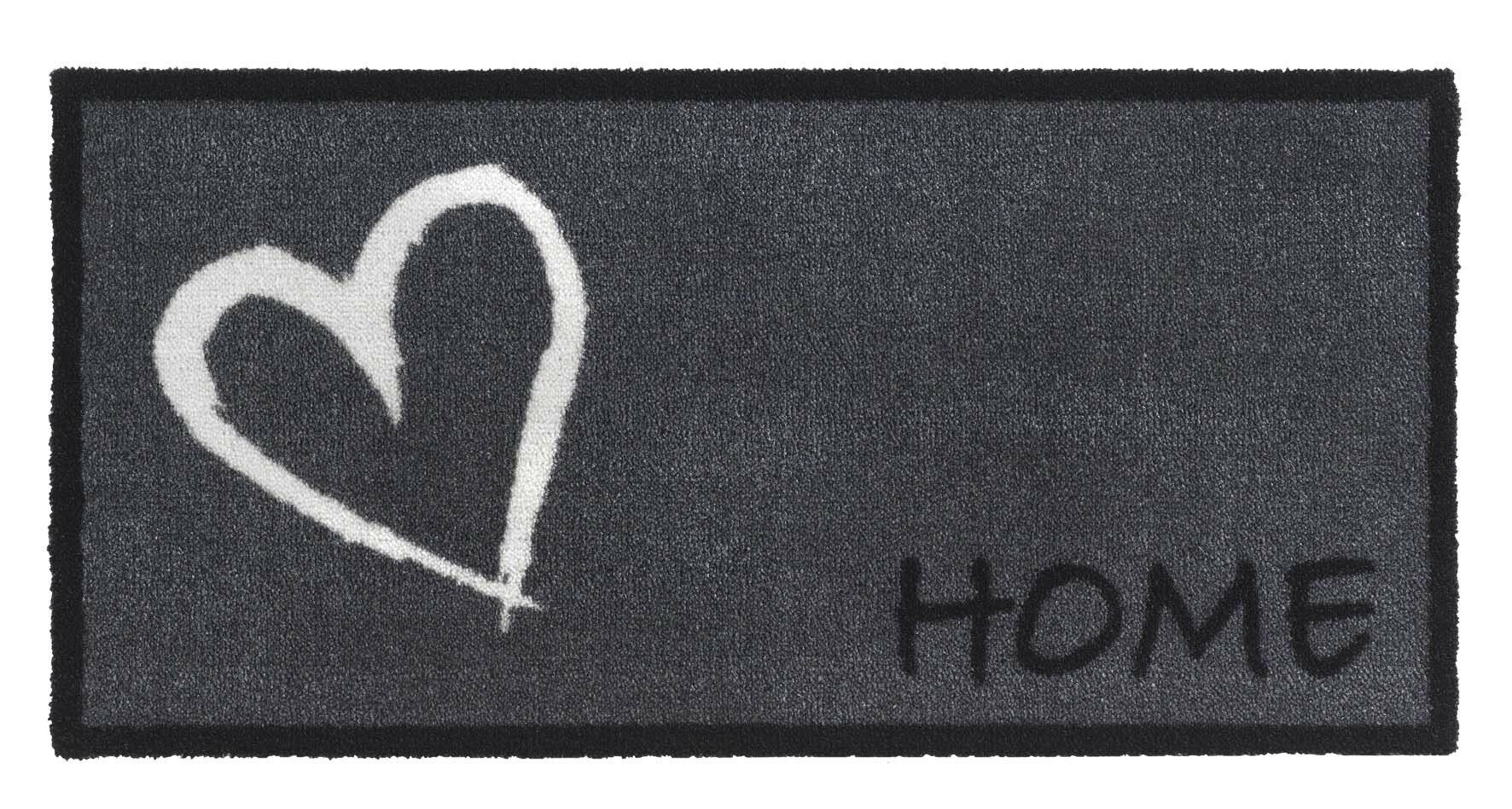 Šedá prateľná vstupná rohož FLOMA Home Heart - dĺžka 40 cm, šírka 80 cm, výška 0,8 cm