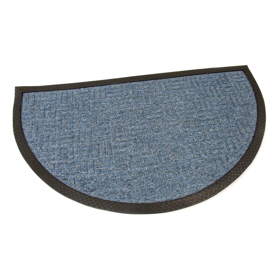 Modrá textilní čistící venkovní půlkruhová vstupní rohož FLOMA Criss Cross - délka 45 cm, šířka 75 cm, výška 1 cm