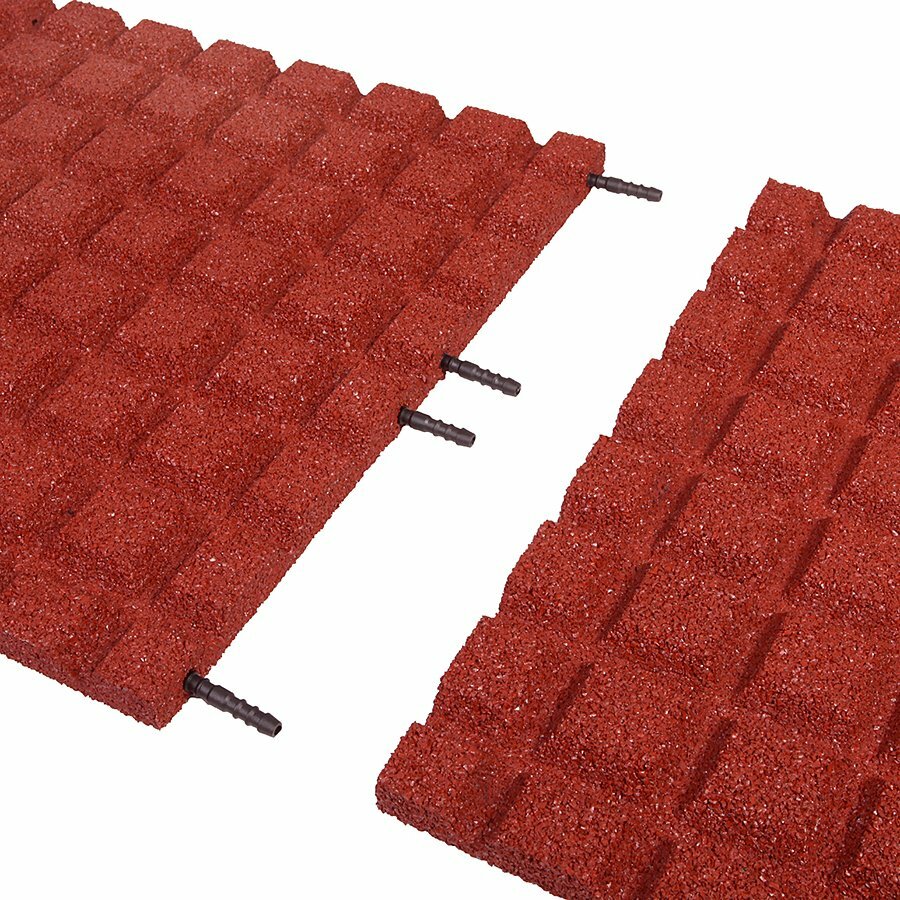 Červená gumová dopadová dlaždice FLOMA V30/R15 - délka 50 cm, šířka 50 cm a výška 3 cm