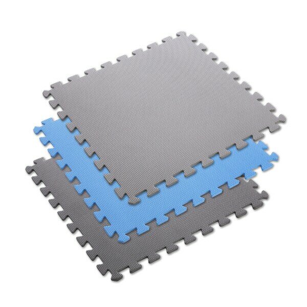 Modro-šedá pěnová modulová puzzle podložka (9x puzzle) ONE FITNESS - délka 180 cm, šířka 180 cm a výška 1 cm