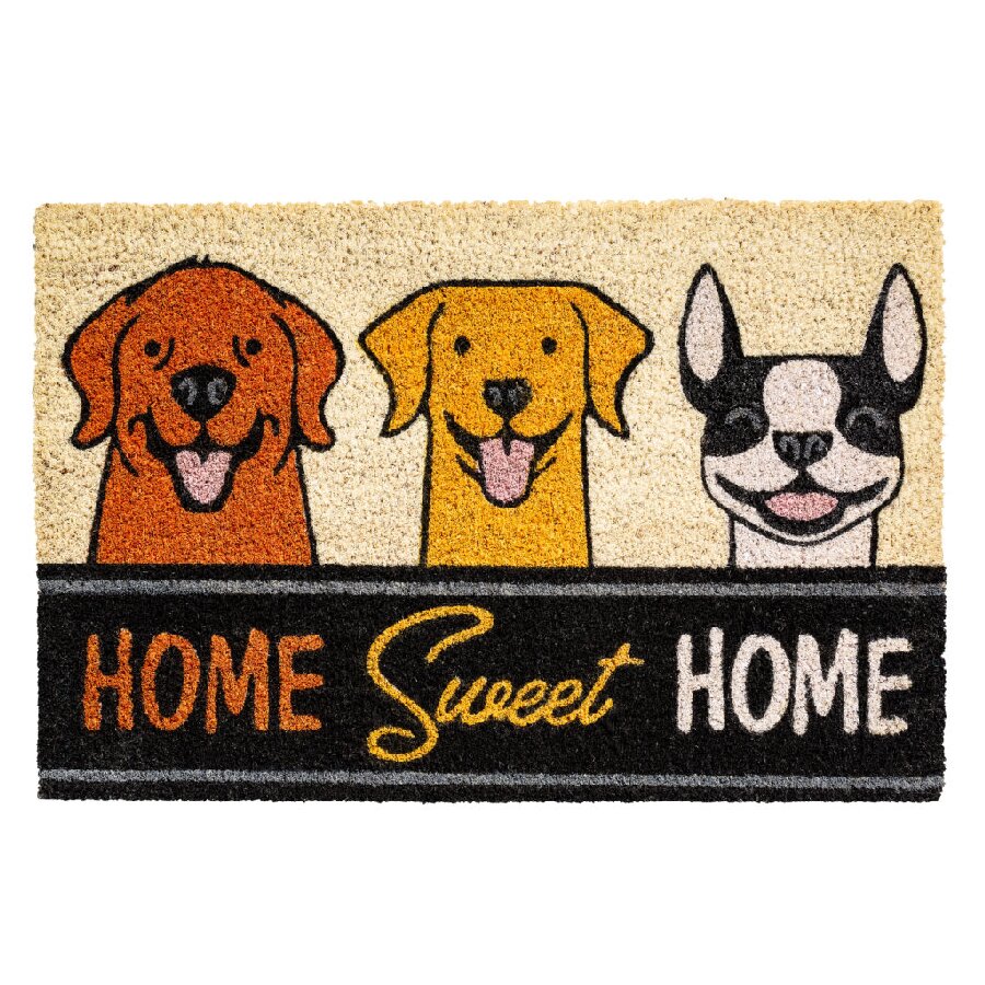 Kokosová vnitřní čistící vstupní rohož FLOMA Ruco Happy Dogs Home Sweet Home - délka 40 cm, šířka 60 cm a výška 1,5 cm
