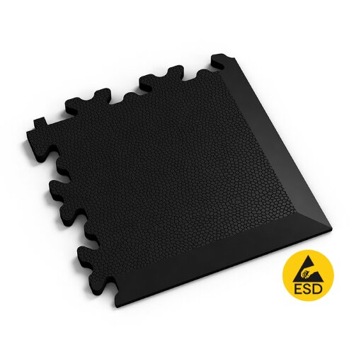 Černý PVC vinylový rohový nájezd Fortelock Industry ESD (kůže) - délka 14,5 cm, šířka 14,5 cm a výška 0,7 cm