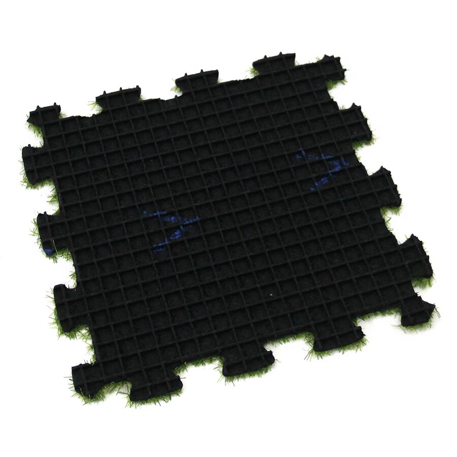 Zelená gumová puzzle terasová dlažba s umělým trávníkem FLOMA Comfort Tile - délka 40 cm, šířka 40 cm a výška 1,2 cm