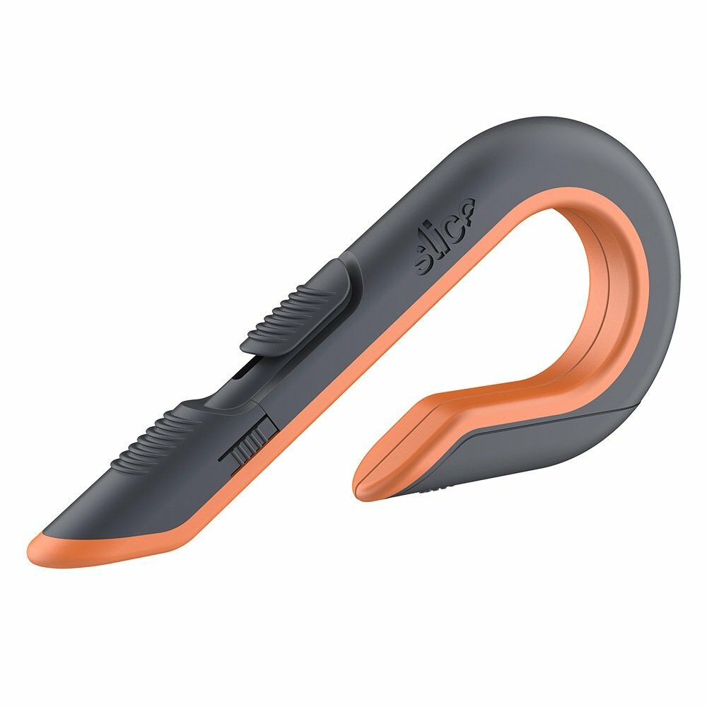 Čierno-oranžový plastový polohovateľný nôž na krabice SLICE - dĺžka 17 cm, šírka 8,6 cm a výška 1,8 cm