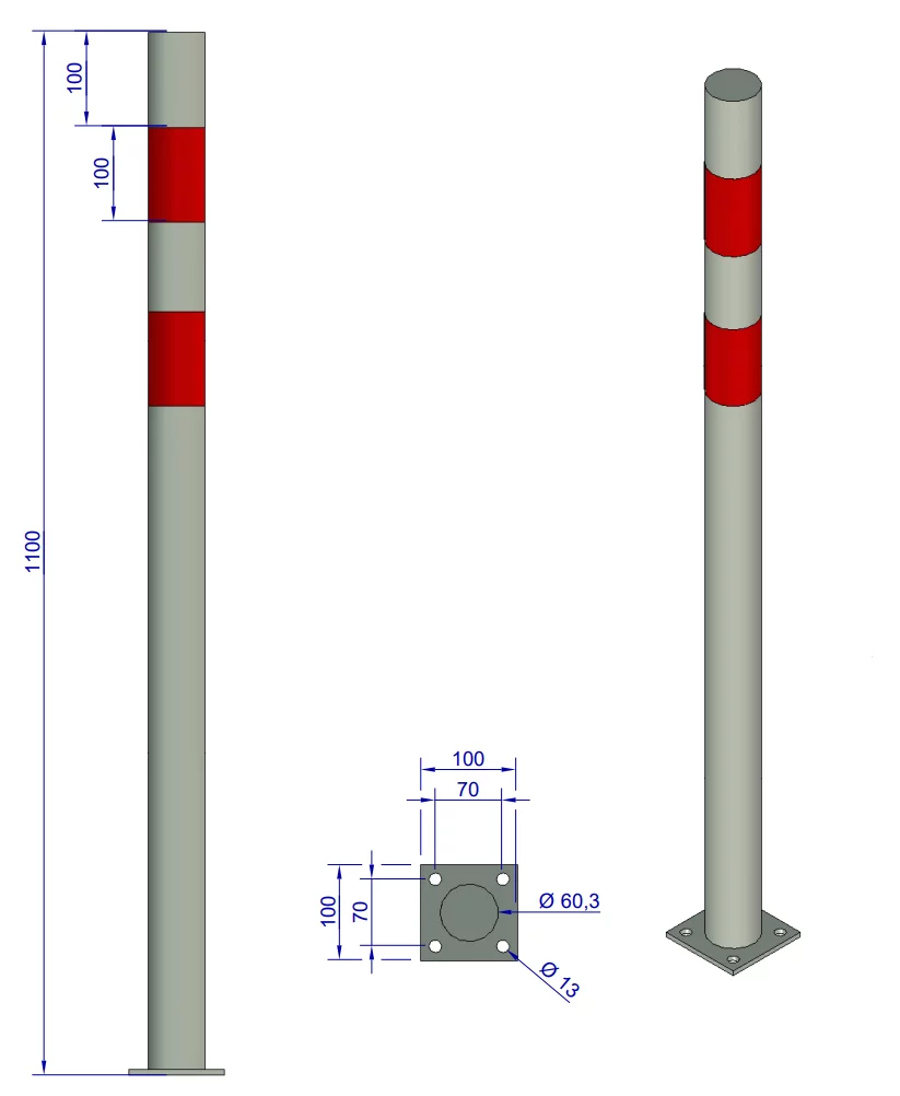 Słupek parkingowy stalowy biało-czerwony - średnica 6 cm, wysokość 110 cm