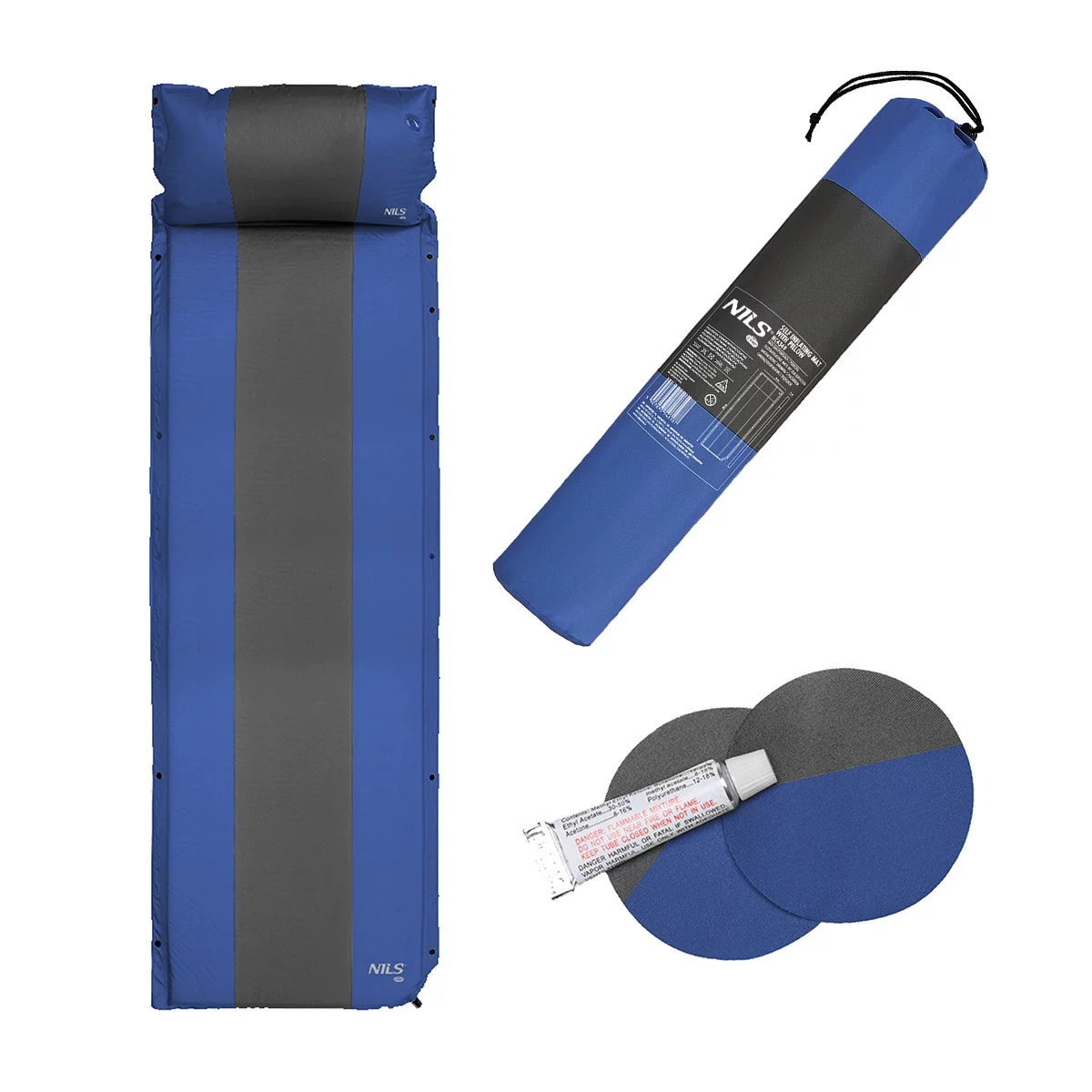 Aufblasbare Isomatte NILS CAMP NC4349 - Länge 193 cm, Breite 58 cm, Höhe 3 cm - Blau