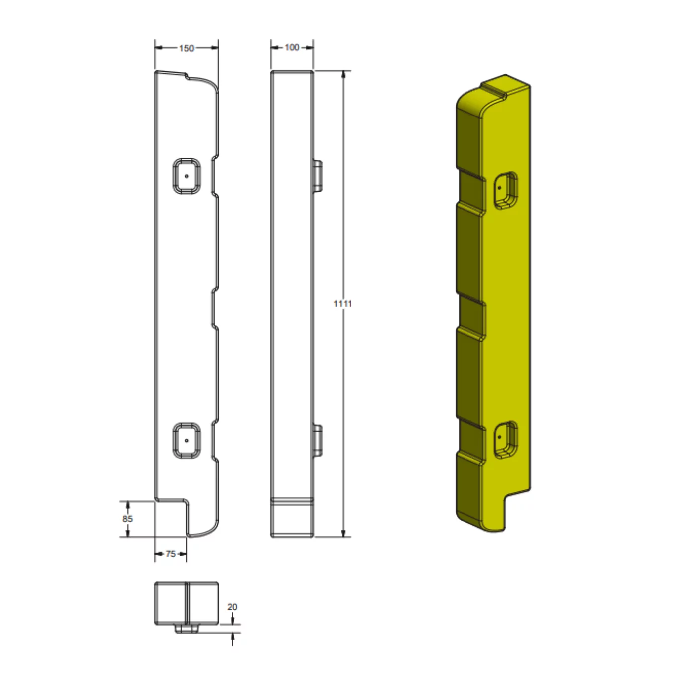 Erweiterter Wandeckenschutz 100/150/200/300 - Breite 10 cm, höhe 111 cm