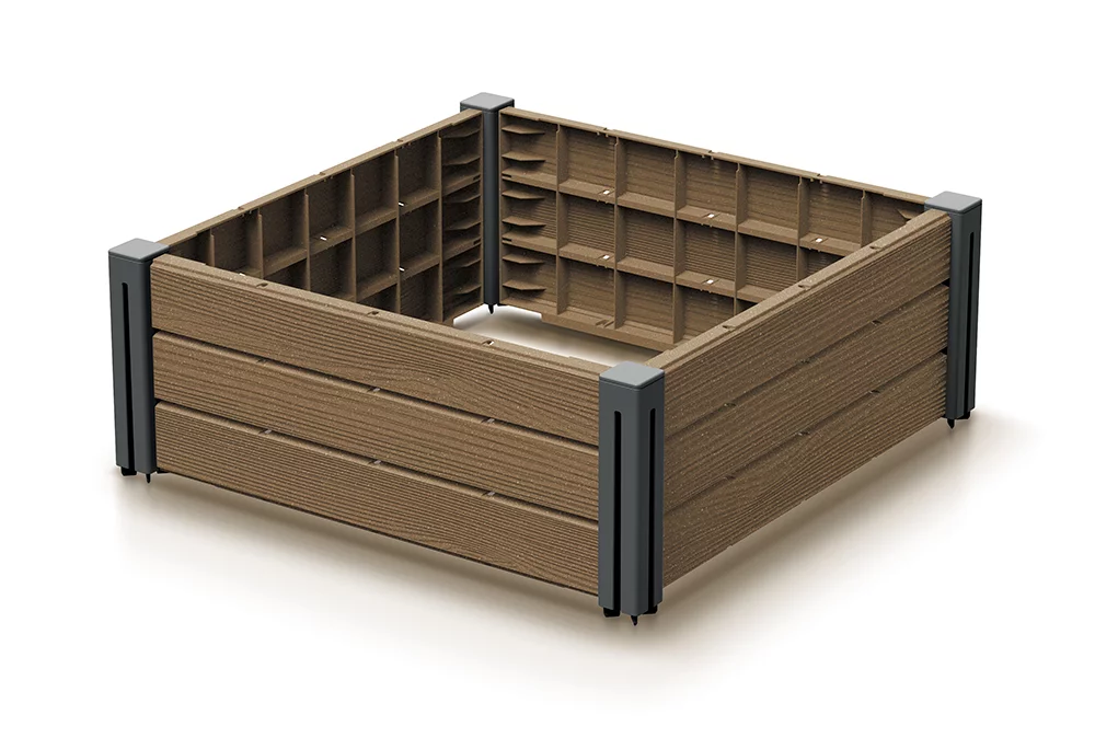 Hnědý plastový stohovatelný vyvýšený záhon BP62 - délka 61,8 cm, šířka 61,8 cm, výška 23 cm