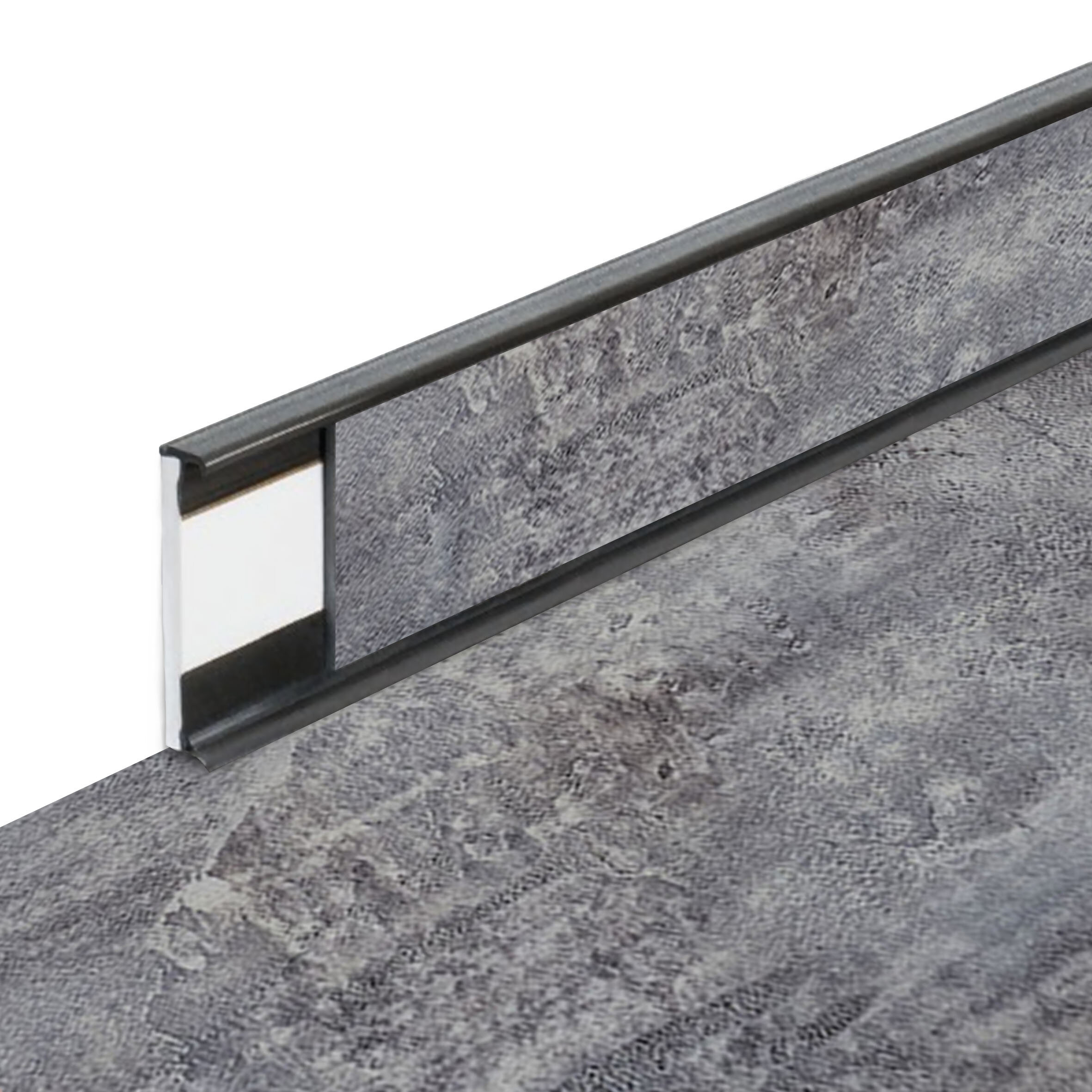 PVC vinylová soklová podlahová lišta Fortelock Business Forsen Mountain Peak C017 Graphite - dĺžka 200 cm, výška 5,8 cm, hrúbka 1,2 cm