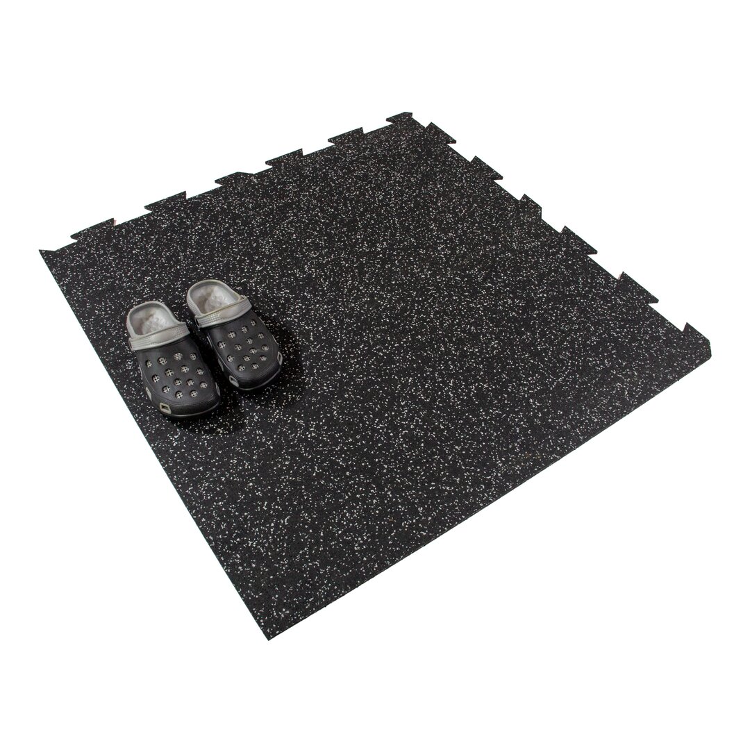 Černo-šedá gumová puzzle modulová dlaždice (roh) FLOMA SF1050 FitFlo - délka 100 cm, šířka 100 cm, výška 0,8 cm
