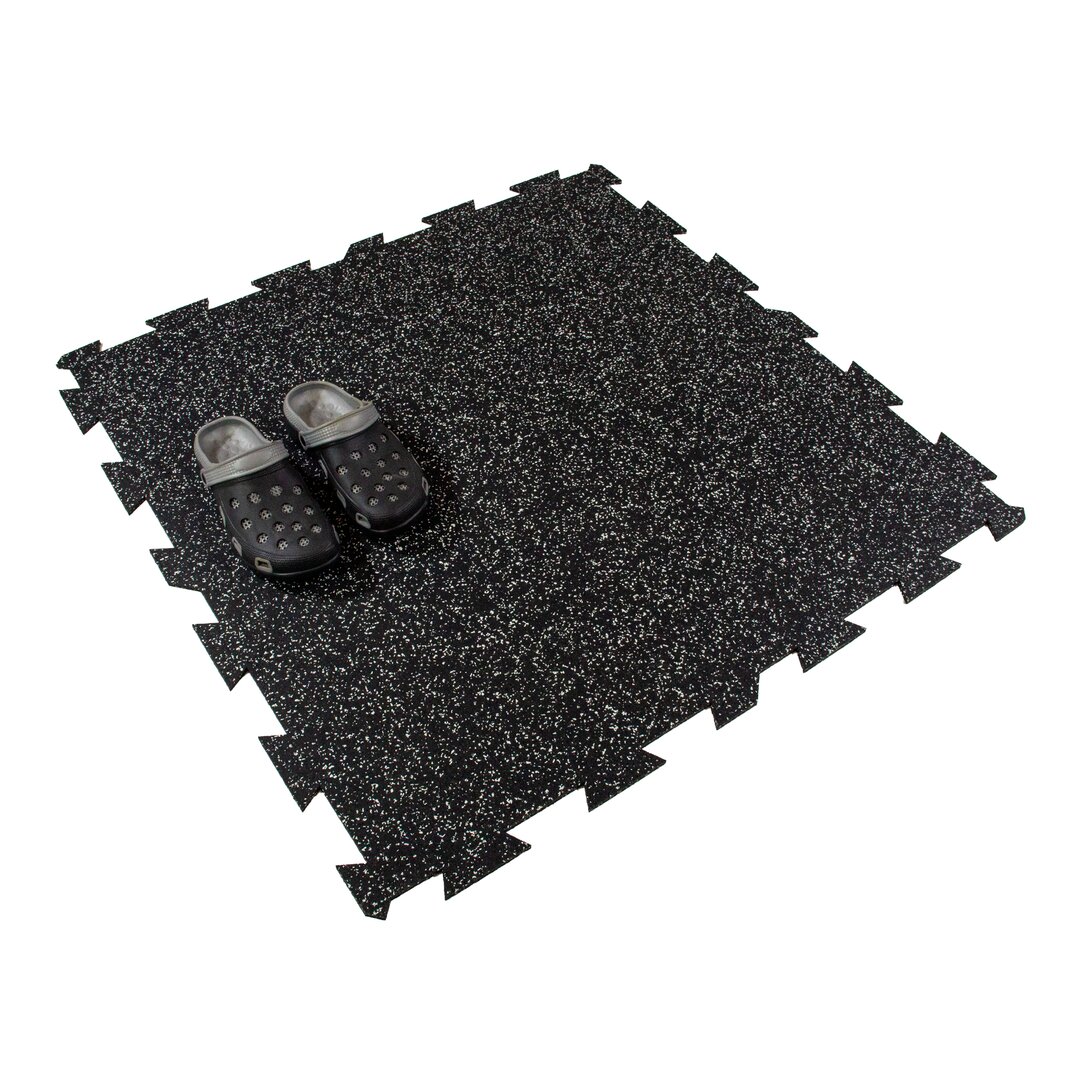 Černo-bílá gumová puzzle modulová dlaždice (střed) FLOMA SF1050 FitFlo - délka 100 cm, šířka 100 cm, výška 1,6 cm
