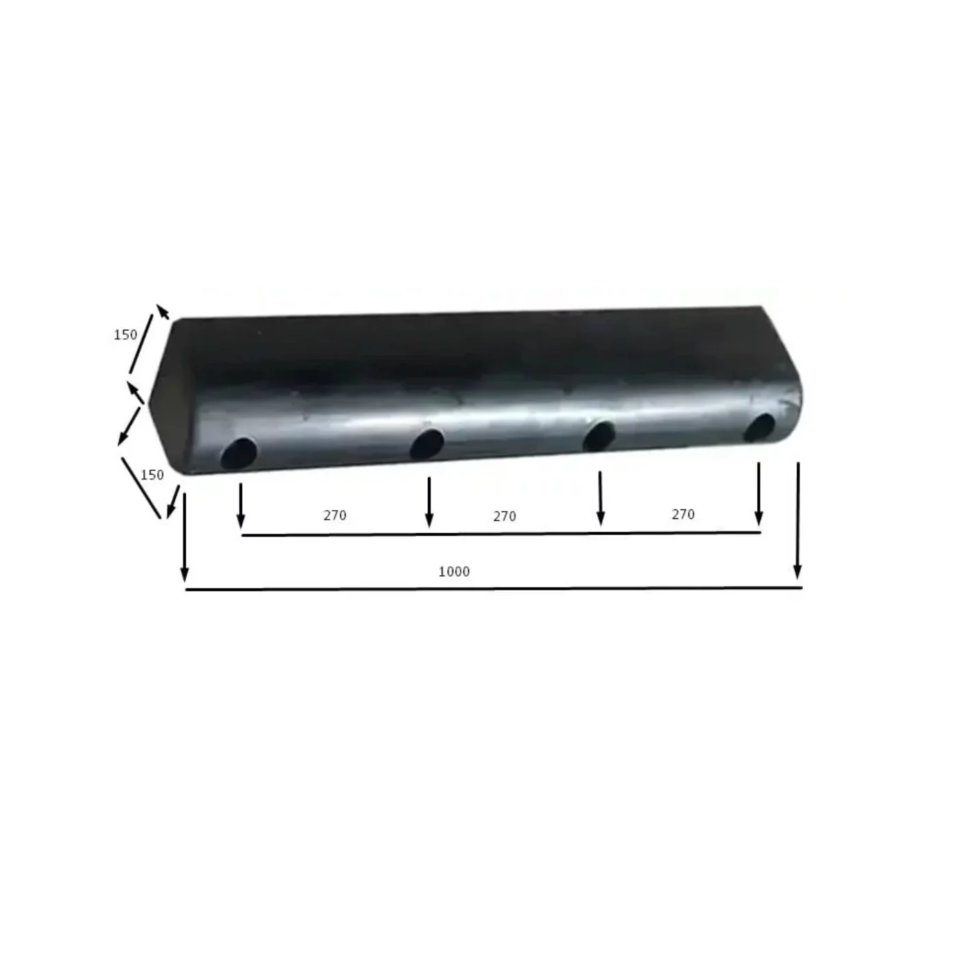 Čierny gumový doraz na rampe - dĺžka 100 cm, šírka 15 cm, výška 15 cm