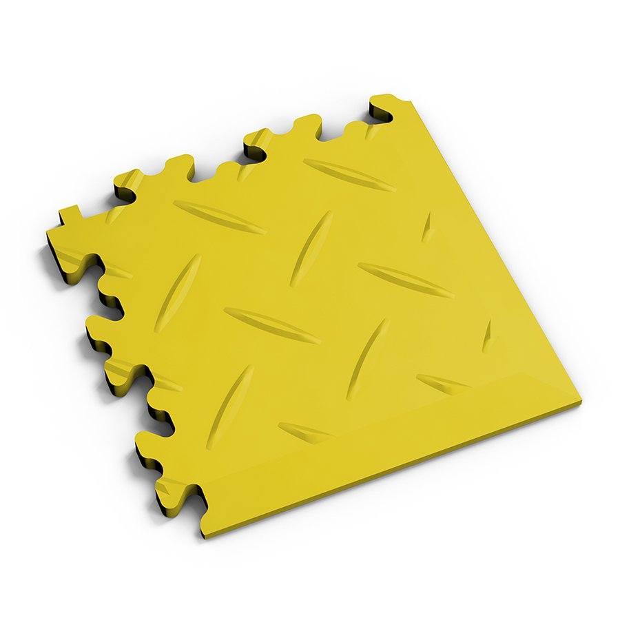 Žlutý PVC vinylový rohový nájezd Fortelock Industry Ultra (diamant) - délka 14 cm, šířka 14 cm a výška 1 cm