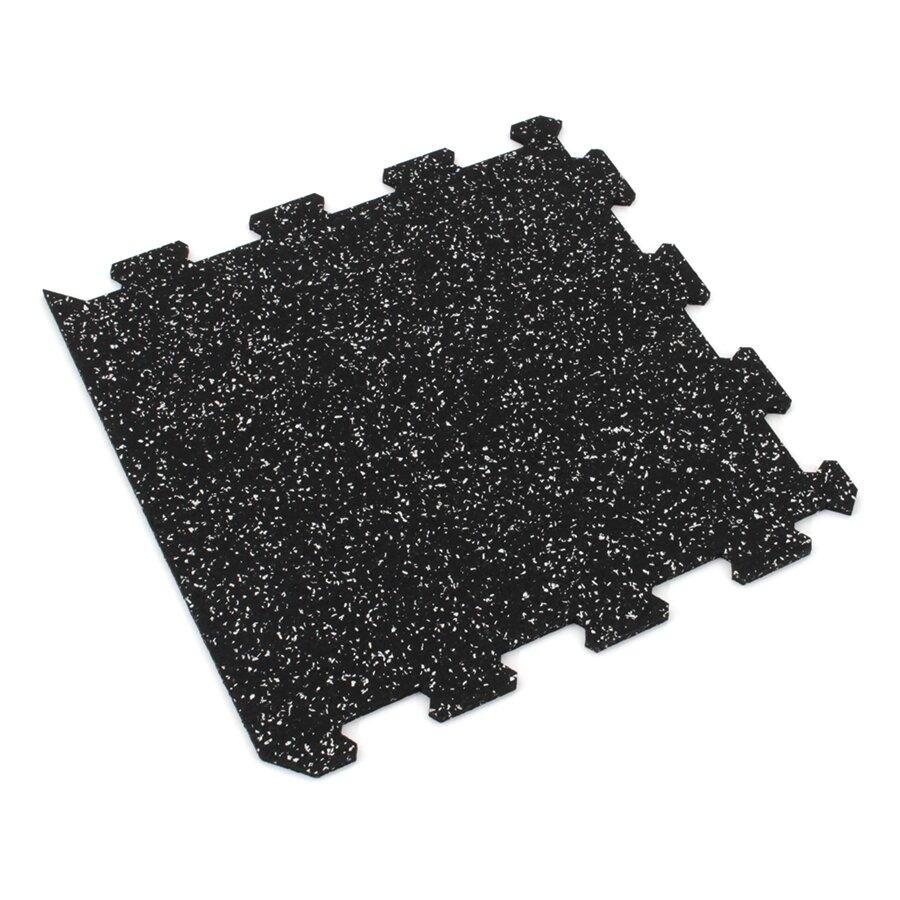 Černo-bílá gumová modulová puzzle dlažba (okraj) FLOMA IceFlo SF1100 - délka 100 cm, šířka 100 cm a výška 0,8 cm