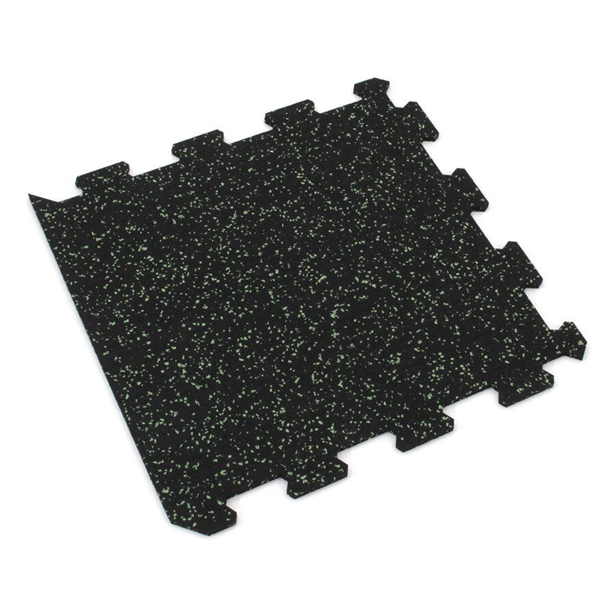 Černo-zelená gumová modulová puzzle dlažba (okraj) FLOMA IceFlo SF1100 - délka 95,6 cm, šířka 95,6 cm a výška 0,8 cm