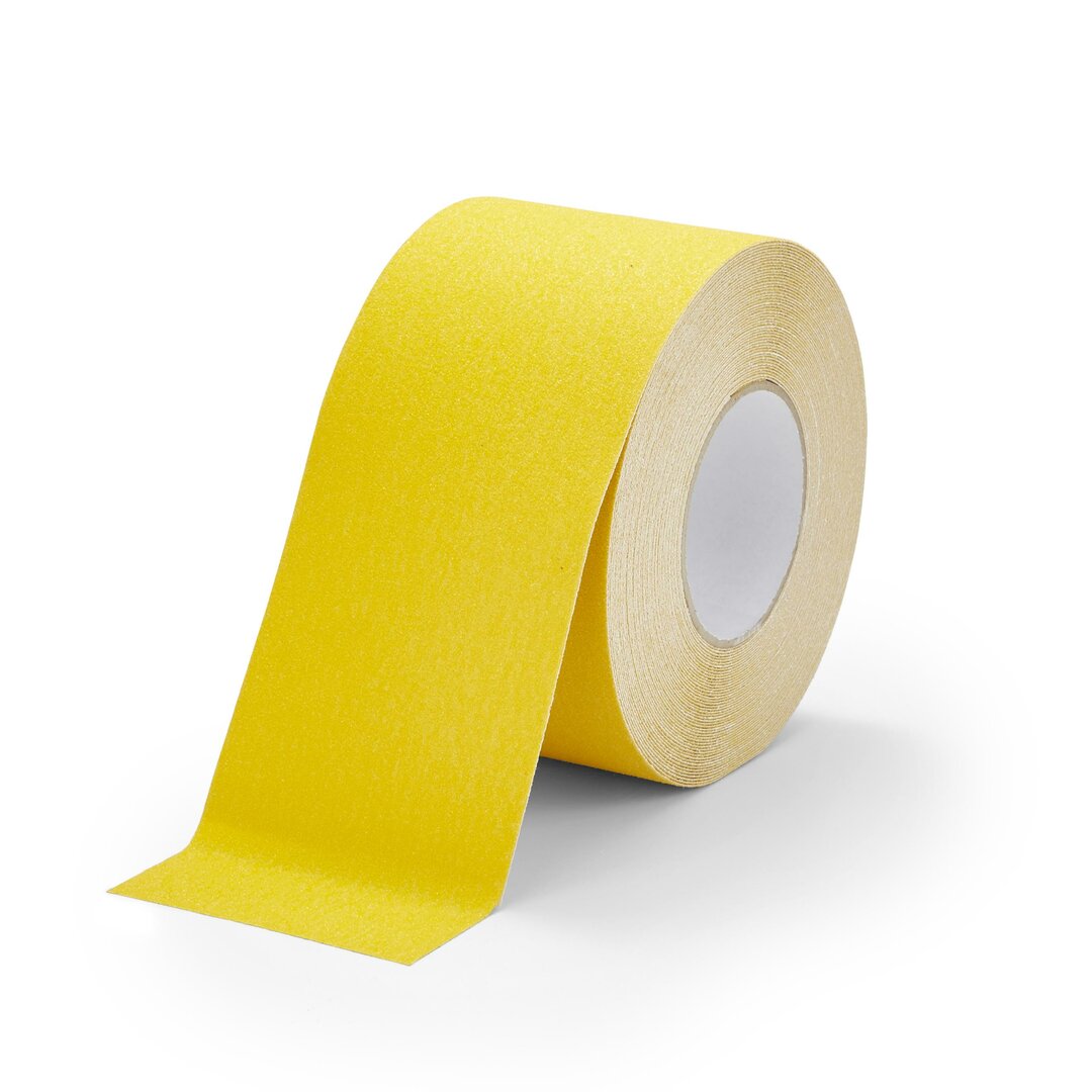 Žlutá korundová protiskluzová páska FLOMA Standard - délka 18,3 m, šířka 10 cm, tloušťka 0,7 mm