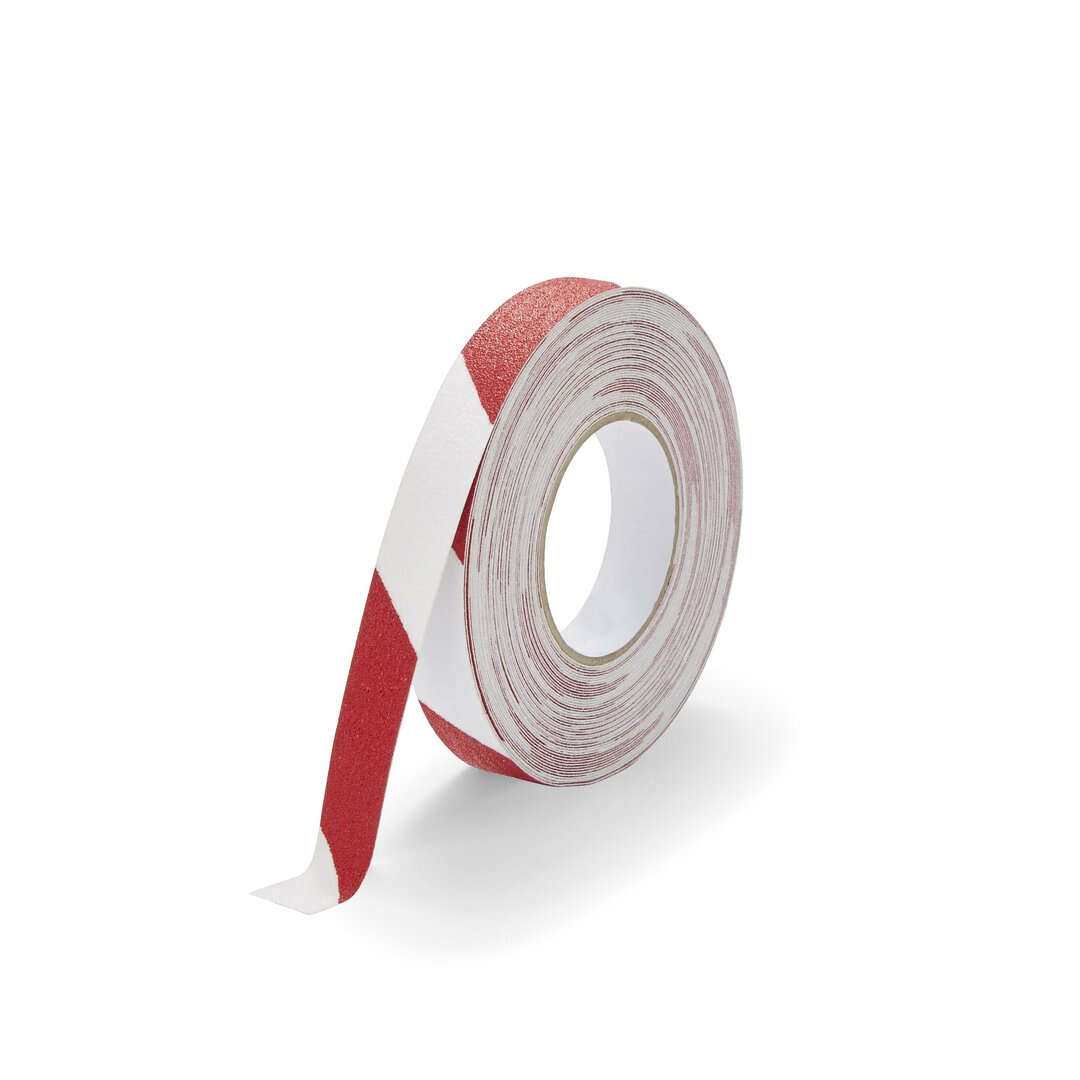 Bielo-červená korundová protišmyková páska FLOMA Hazard Standard - dĺžka 18,3 m, šírka 2,5 cm, hrúbka 0,7 mm