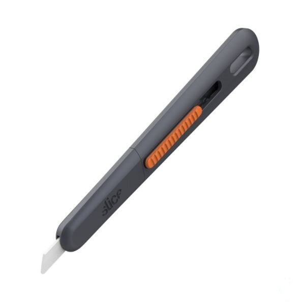 Čierno-oranžový plastový polohovateľný nôž na krabice SLICE - dĺžka 13,9 cm, šírka 2,2 cm a výška 1,1 cm