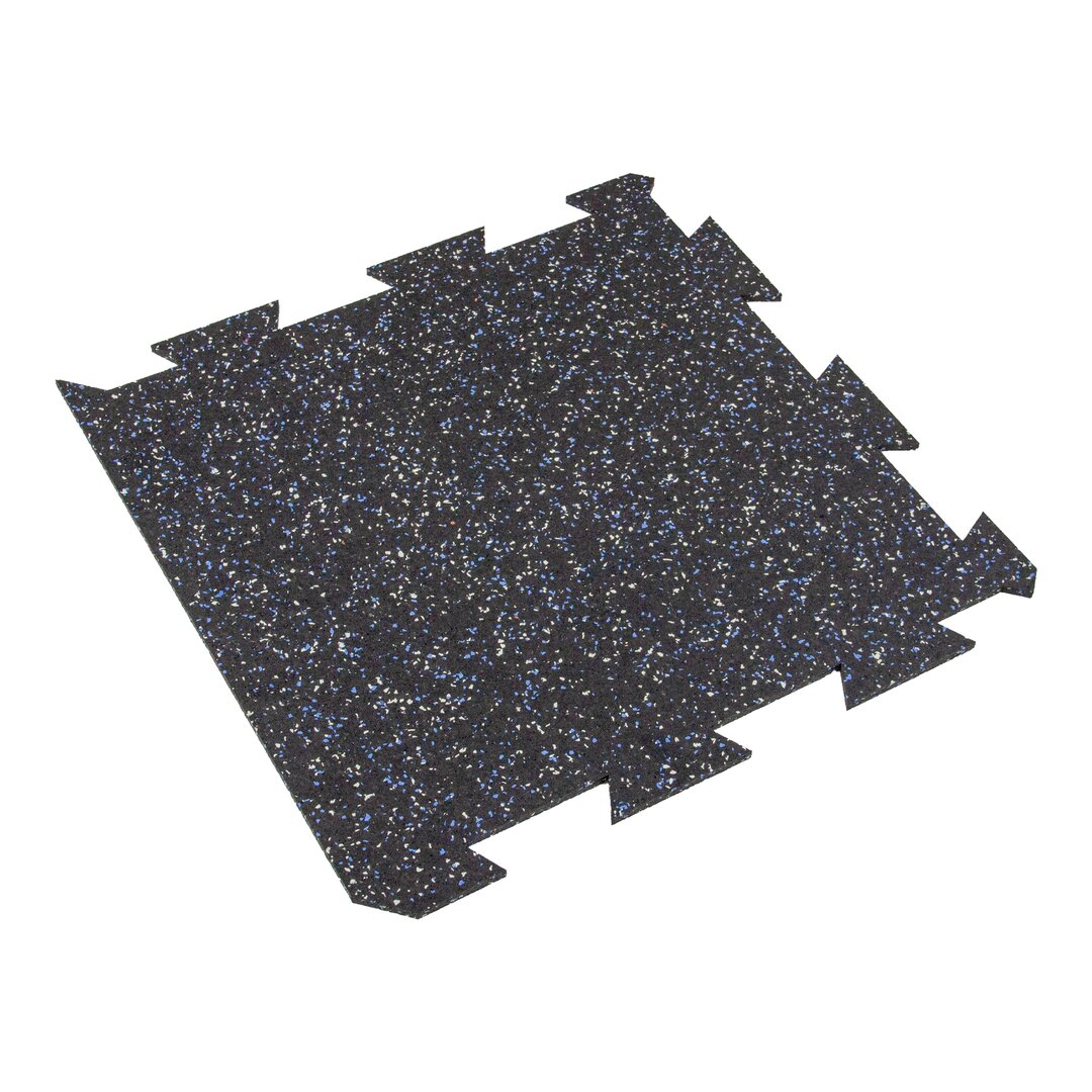 Černo-bílo-modrá gumová puzzle modulová dlažba (okraj) FLOMA SF1050 FitFlo - délka 50 cm, šířka 50 cm, výška 0,8 cm