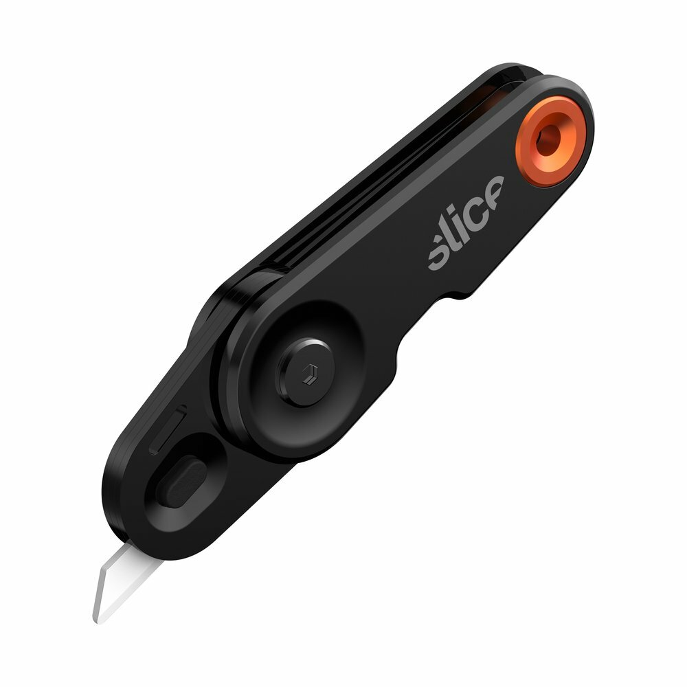 Čierno-oranžový plastový skladací univerzálny nôž SLICE - dĺžka 10 cm, šírka 2,6 cm a výška 1,2 cm