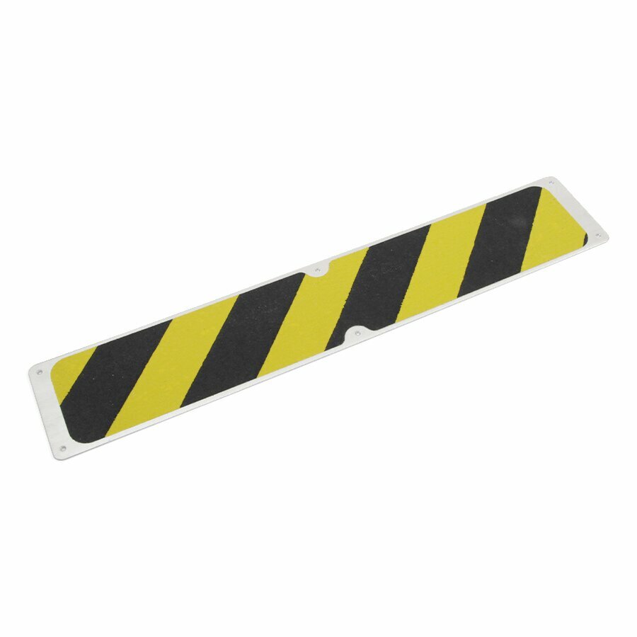 Černo-žlutý hliníkový protiskluzový nášlap na schody FLOMA Hazard Bolt Down Plate - délka 63,5 cm, šířka 11,5 cm a tloušťka 1,6 mm