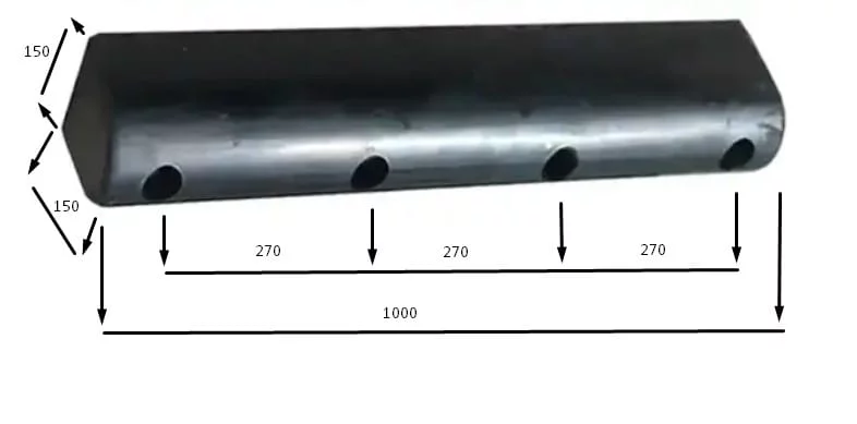 Czarny gumowy ogranicznik parkingowy do rampy - długość 100 cm, szerokość 15 cm, wysokość 15 cm