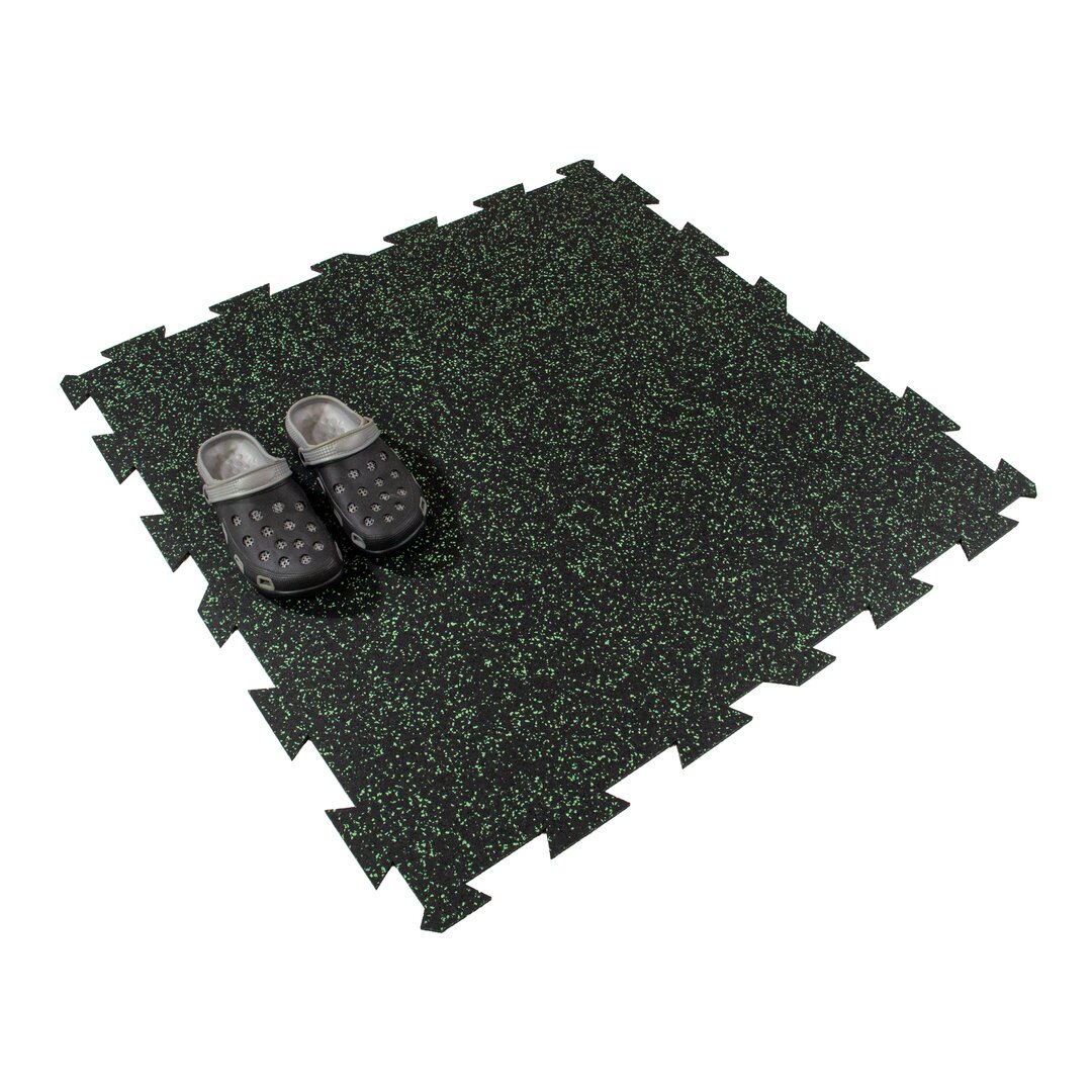 Černo-zelená gumová puzzle modulová dlaždice (střed) FLOMA SF1050 FitFlo - délka 100 cm, šířka 100 cm, výška 1 cm