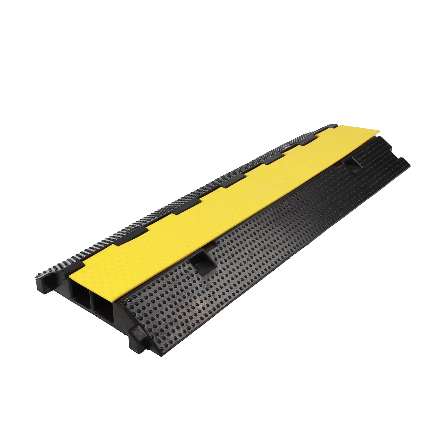 Anti-Rutsch Kabelbrücke aus Gummi 2x50x50 FLOMA - Länge 100 cm, Breite 35 cm, Höhe 7 cm - Schwarz-Gelb