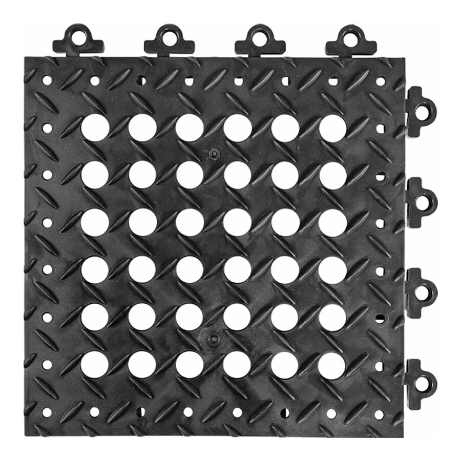 Černá plastová děrovaná rohož (dlaždice) Diamond Flex Lok - délka 30 cm, šířka 30 cm a výška 2,5 cm
