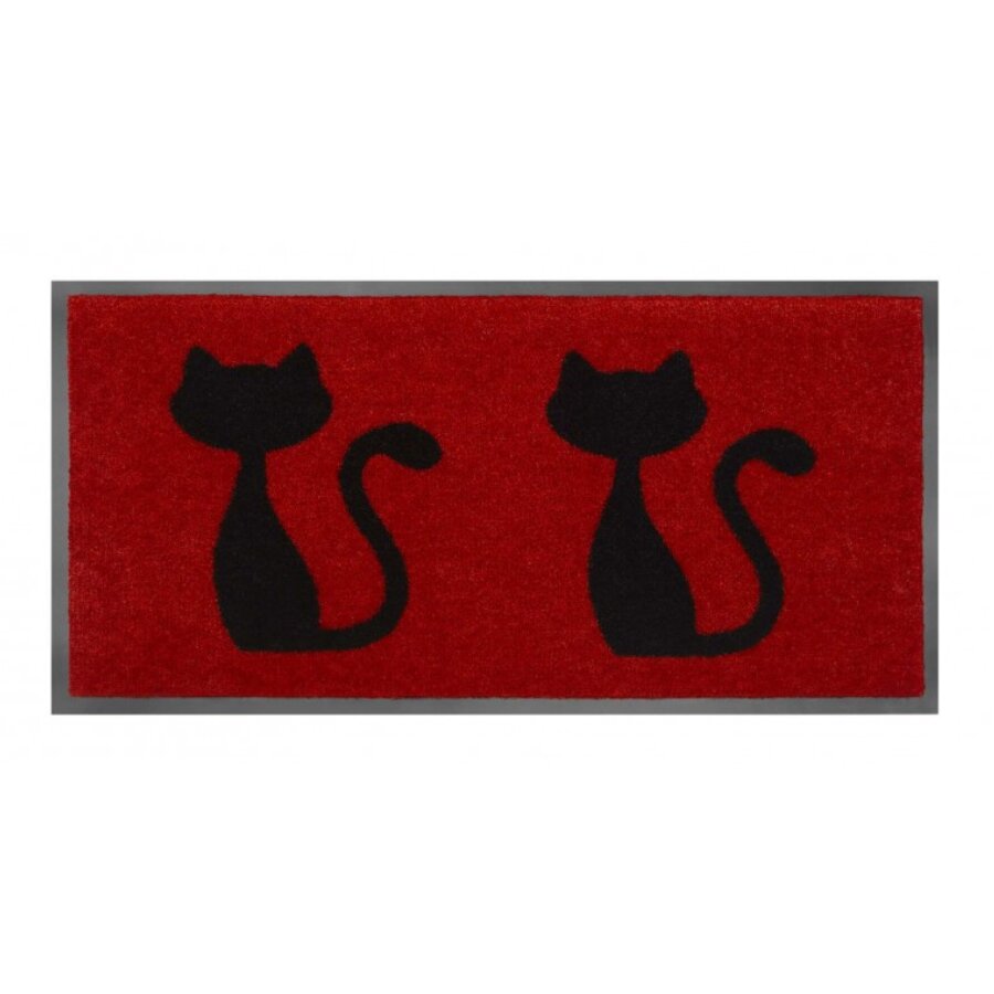 Červená prateľná vstupná rohož FLOMA Cats - dĺžka 40 cm, šírka 80 cm, výška 0,8 cm