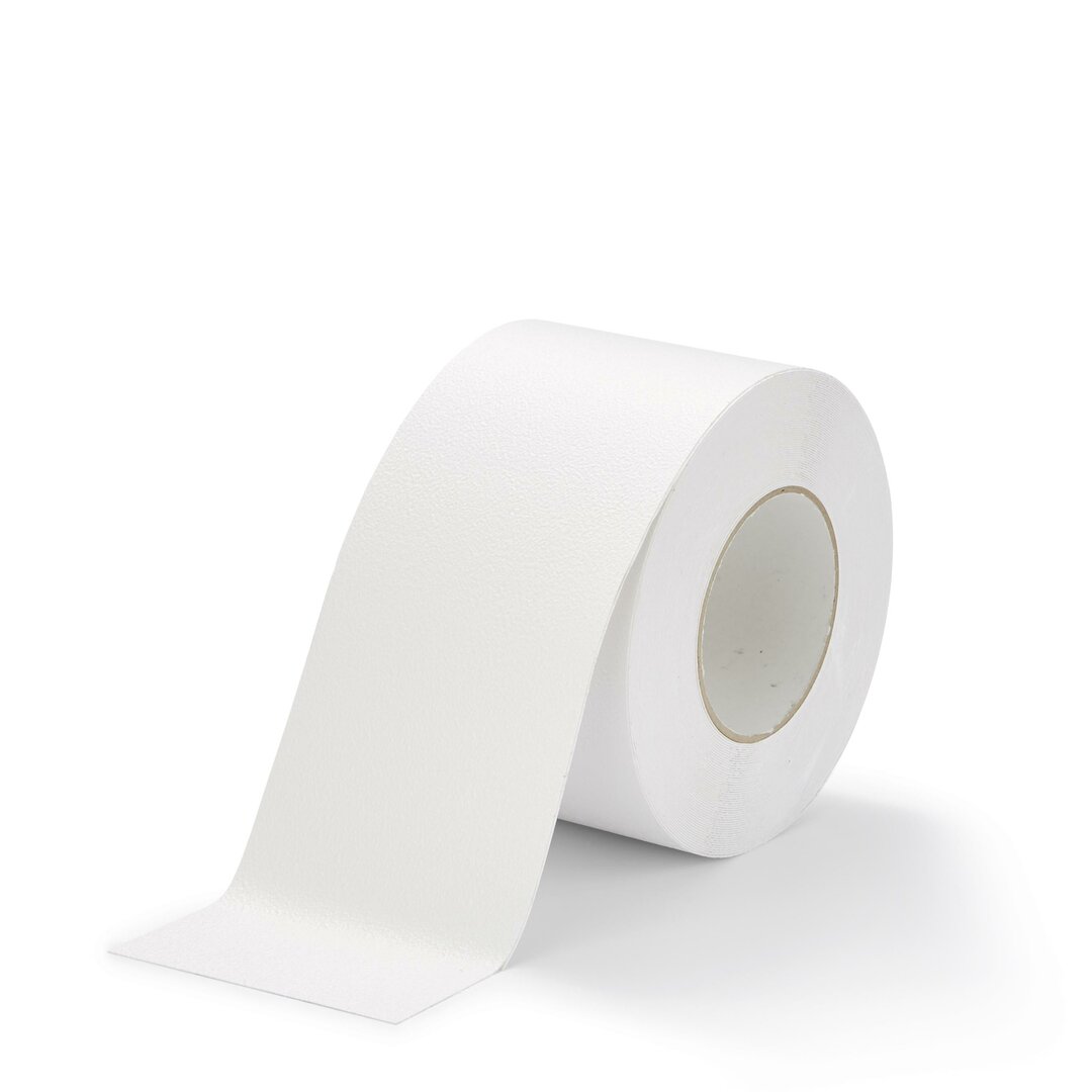 Bílá plastová voděodolná protiskluzová páska FLOMA Aqua-Safe - délka 18,3 m, šířka 10 cm, tloušťka 0,7 mm
