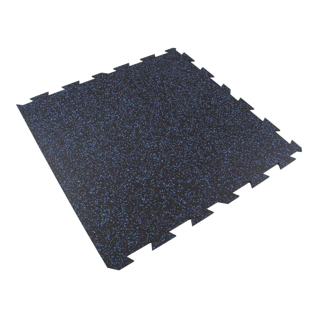 Černo-modrá gumová puzzle modulová dlaždice (okraj) FLOMA SF1050 FitFlo - délka 100 cm, šířka 100 cm, výška 1,6 cm