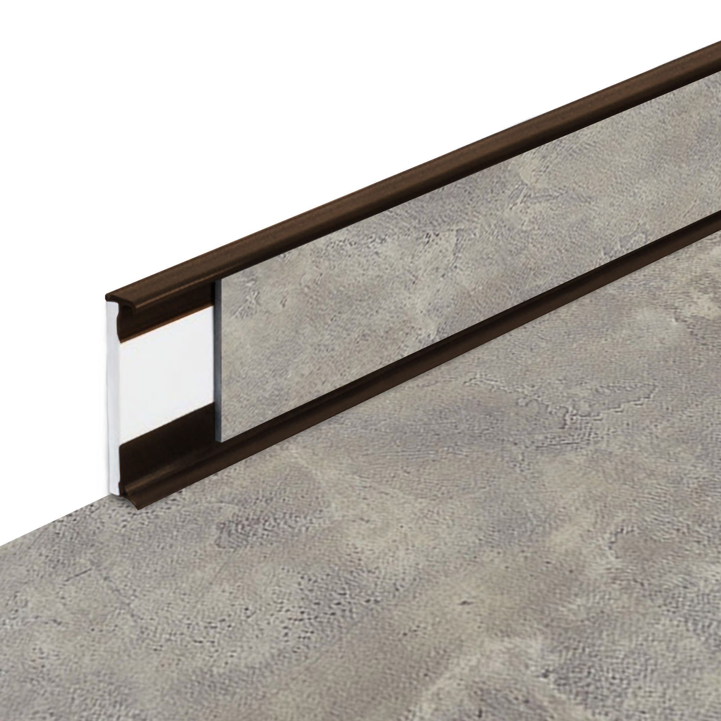 PVC vinylová soklová podlahová lišta Fortelock Business Forsen Grey Clay C022 Brown - dĺžka 200 cm, výška 5,8 cm, hrúbka 1,2 cm