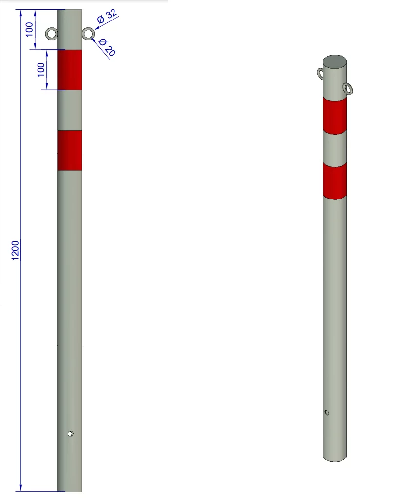 Słupek parkingowy stalowy biało-czerwony z oczkami - średnica 6 cm, wysokość 120 cm