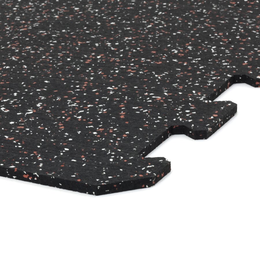 Čierno-bielo-červená gumová modulová puzzle dlažba (roh) FLOMA FitFlo SF1050 - dĺžka 47,8 cm, šírka 47,8 cm a výška 0,8 cm